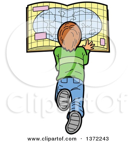 450x470 Clipart Of A Caucasian Boy Laying On The Floor And Reading A Map