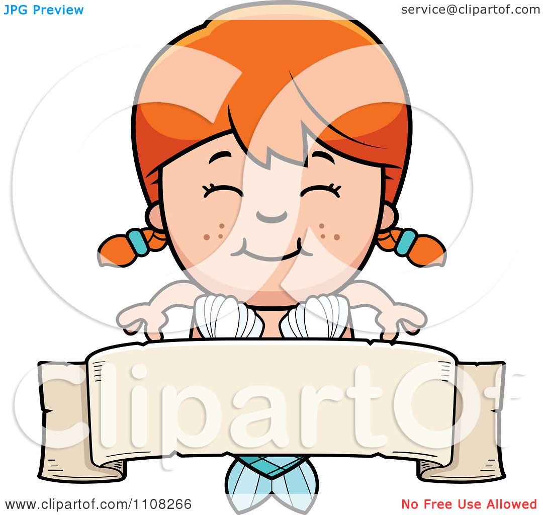 1080x1024 Clipart Happy Red Haired Mermaid Girl Over A Blank Banner