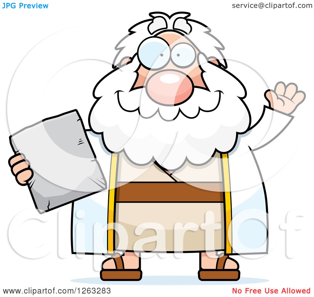 1080x1024 Clipart Of A Cartoon Friendly Waving Chubby Moses Holding A Tablet
