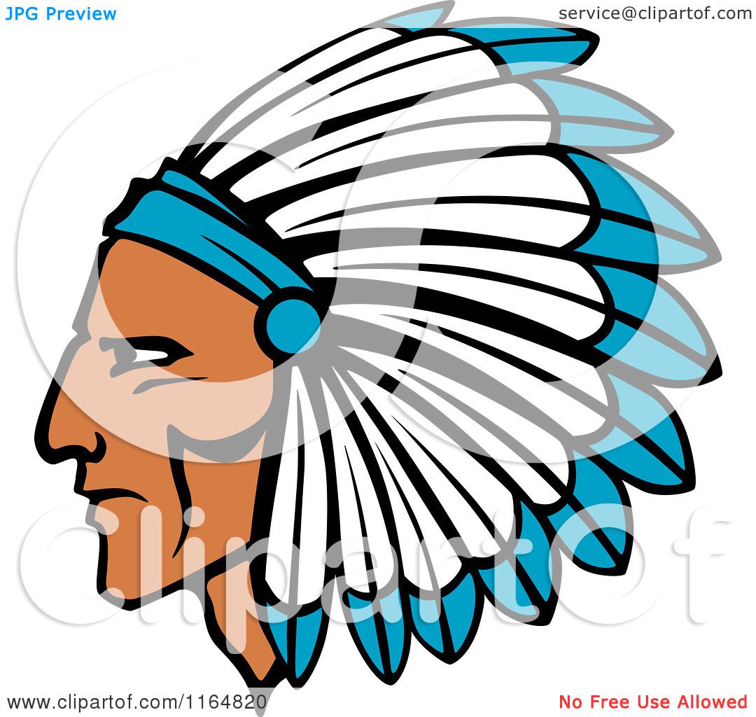 1080x1024 Clipart Of A Native American Brave With A Blue And White Feather