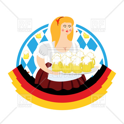400x400 Oktoberfest Girl And Beer Mugs Royalty Free Vector Clip Art Image