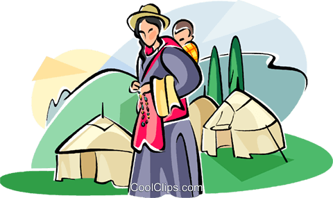 480x285 Tibetan People Woman With Her Baby Royalty Free Vector Clip Art