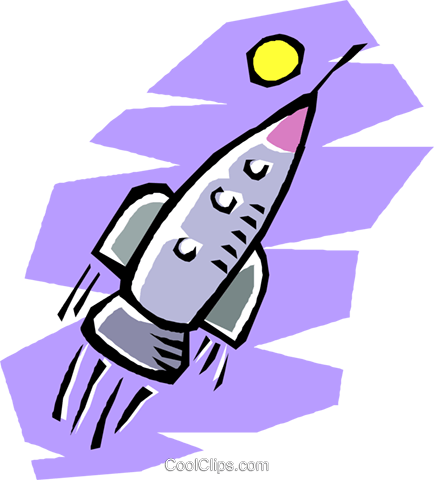 434x480 Rocket Ship Flying Through Outer Space Royalty Free Vector Clip