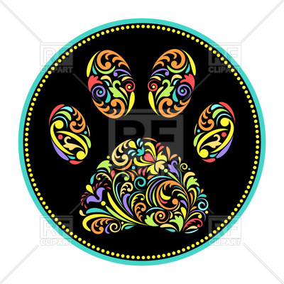 400x400 Colorful Paw Of An Animal In A Black Circle Royalty Free Vector