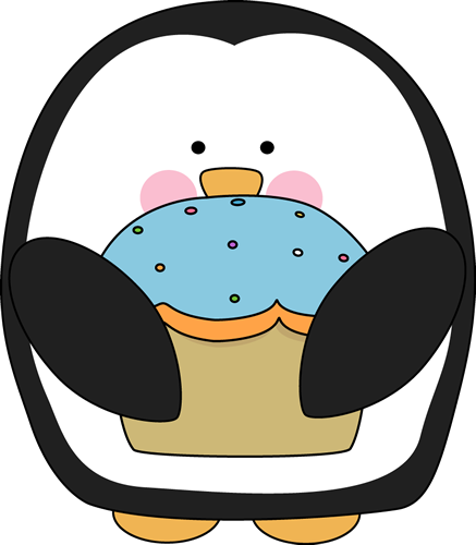 437x500 Penguin With A Cupcake Clip Art