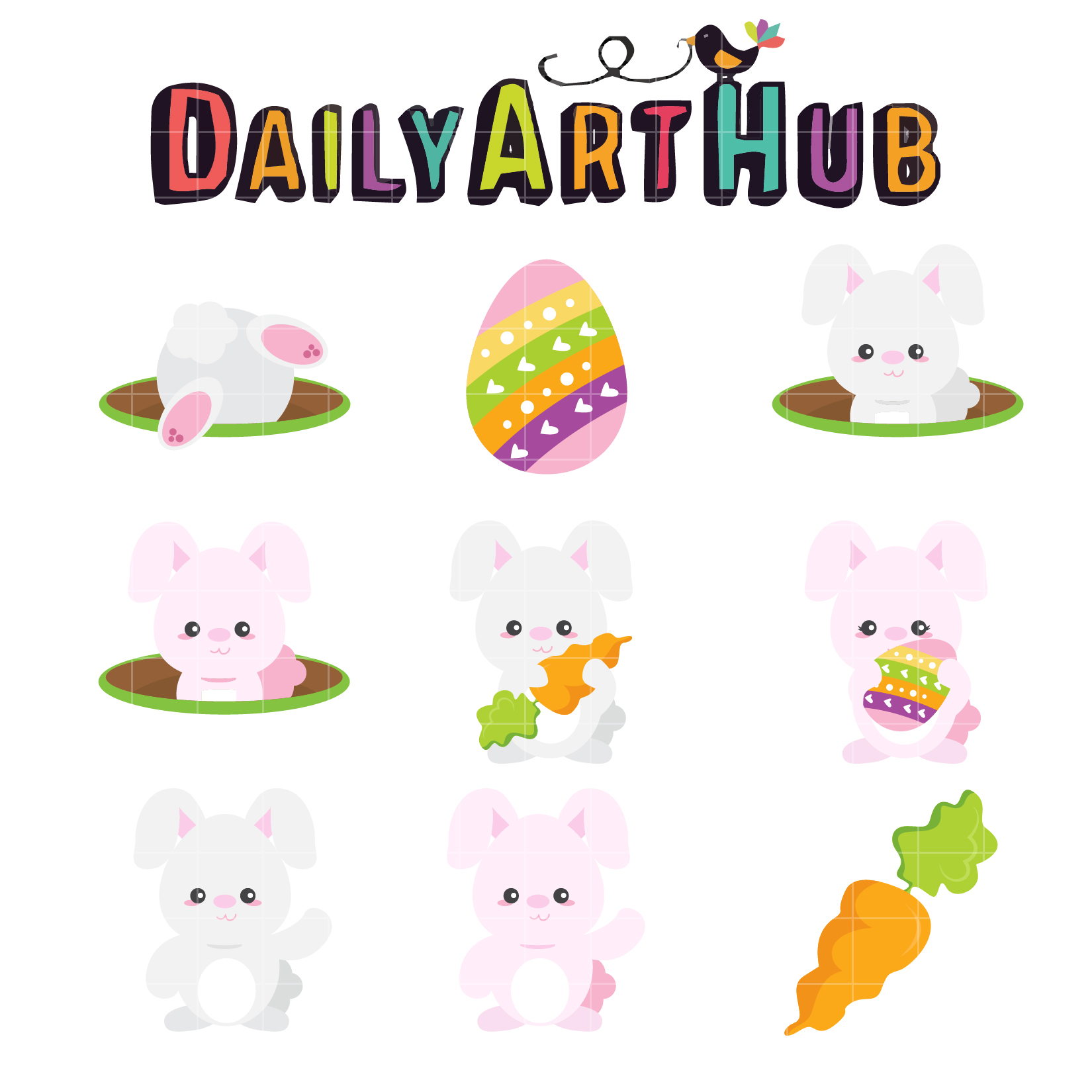 1650x1650 Cute Easter Bunny Clip Art Set Daily Art Hub Free Clip Art