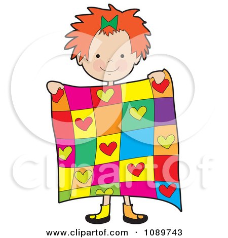 450x470 Clipart Red Haired Girl Holding A Quilt