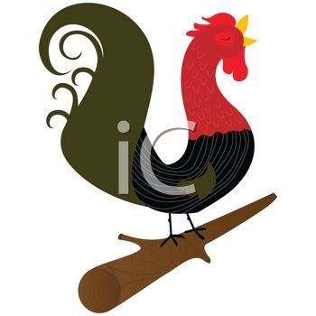 350x350 Stylized Rooster Crowing On A Log