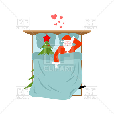 400x400 Santa Claus And Christmas Tree In Bed Royalty Free Vector Clip Art