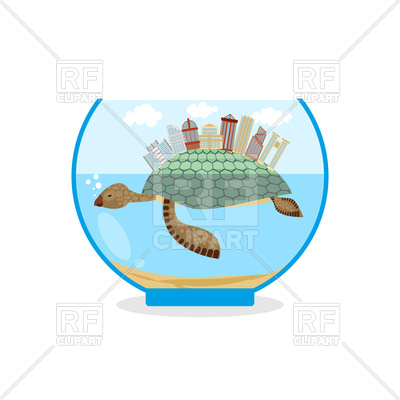 400x400 Mini City On Shell Of Turtle In An Aquarium Royalty Free Vector