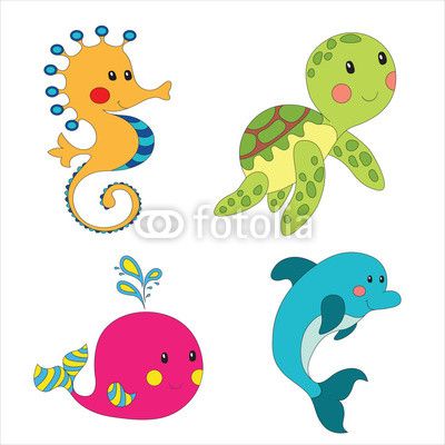 400x400 Set Of Cartoon Sea Creatures Wall Mural We Live
