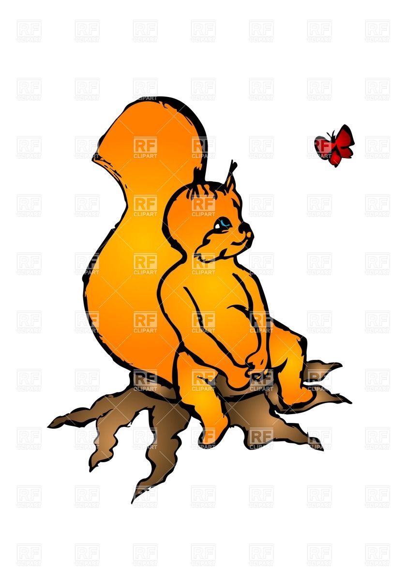 841x1200 Baby Squirrel Is Sitting On Stump Royalty Free Vector Clip Art