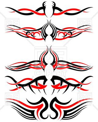 320x400 Set Of Black And Red Tribal Tattoo Patterns Royalty Free Vector