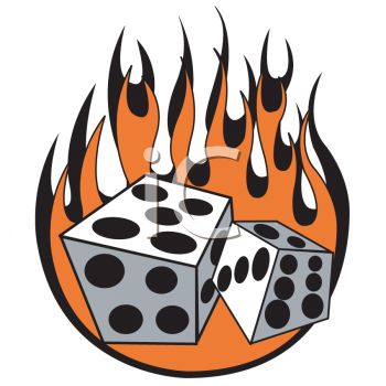 350x350 Flaming Dice, Retro Tattoo Design