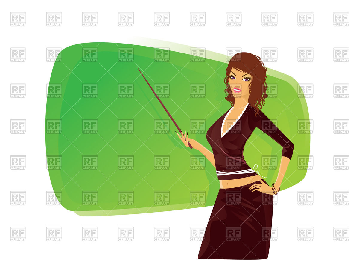 1200x871 Attractive Woman Teacher With Pointer Near Chalkboard Royalty Free
