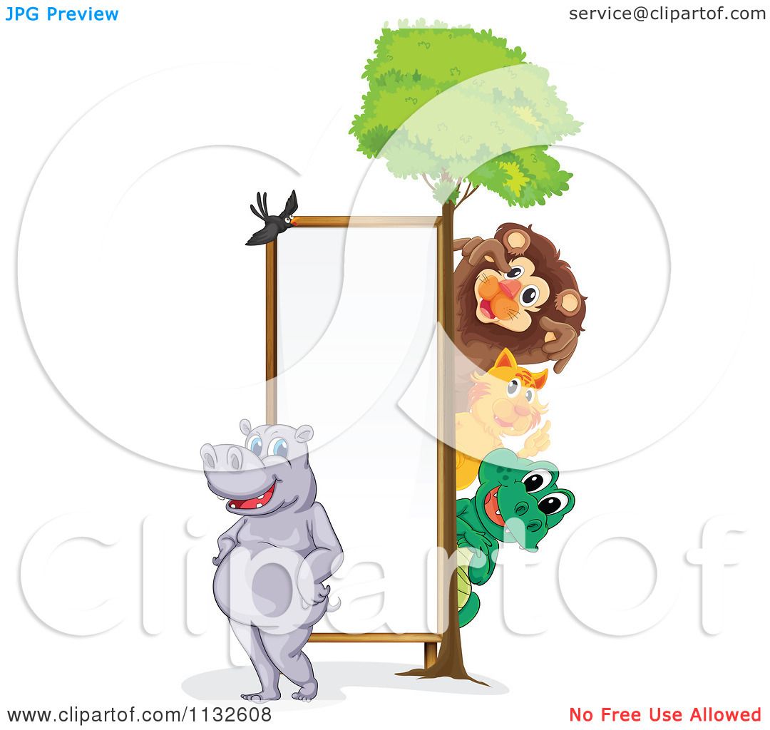 1080x1024 Cartoon Of Wild Animals Around A Vertical Sign 1