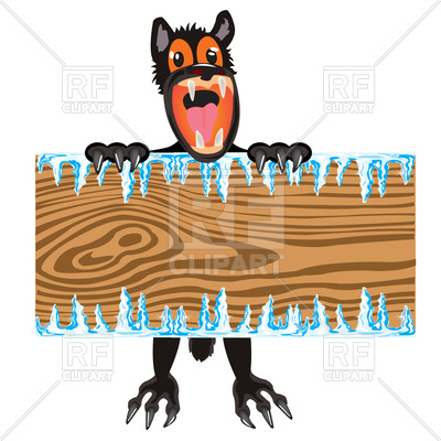 400x400 Cartoon Wolf With Wooden Board In Hands Royalty Free Vector Clip