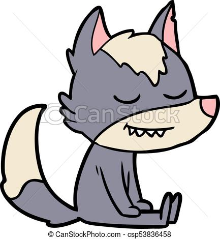 433x470 Friendly Cartoon Wolf Sitting Down Clipart Vector