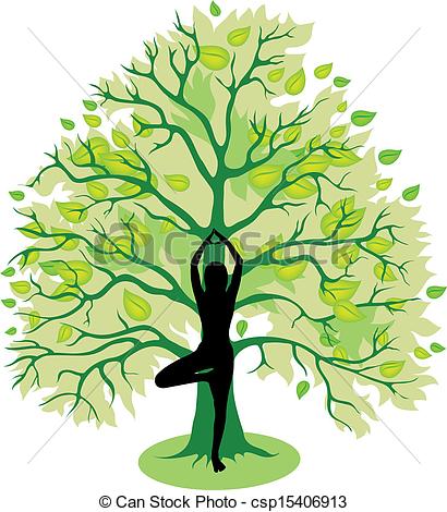 410x470 Silhouette Of Girl, Standing In Tree Yoga Pose Vector Clip Art