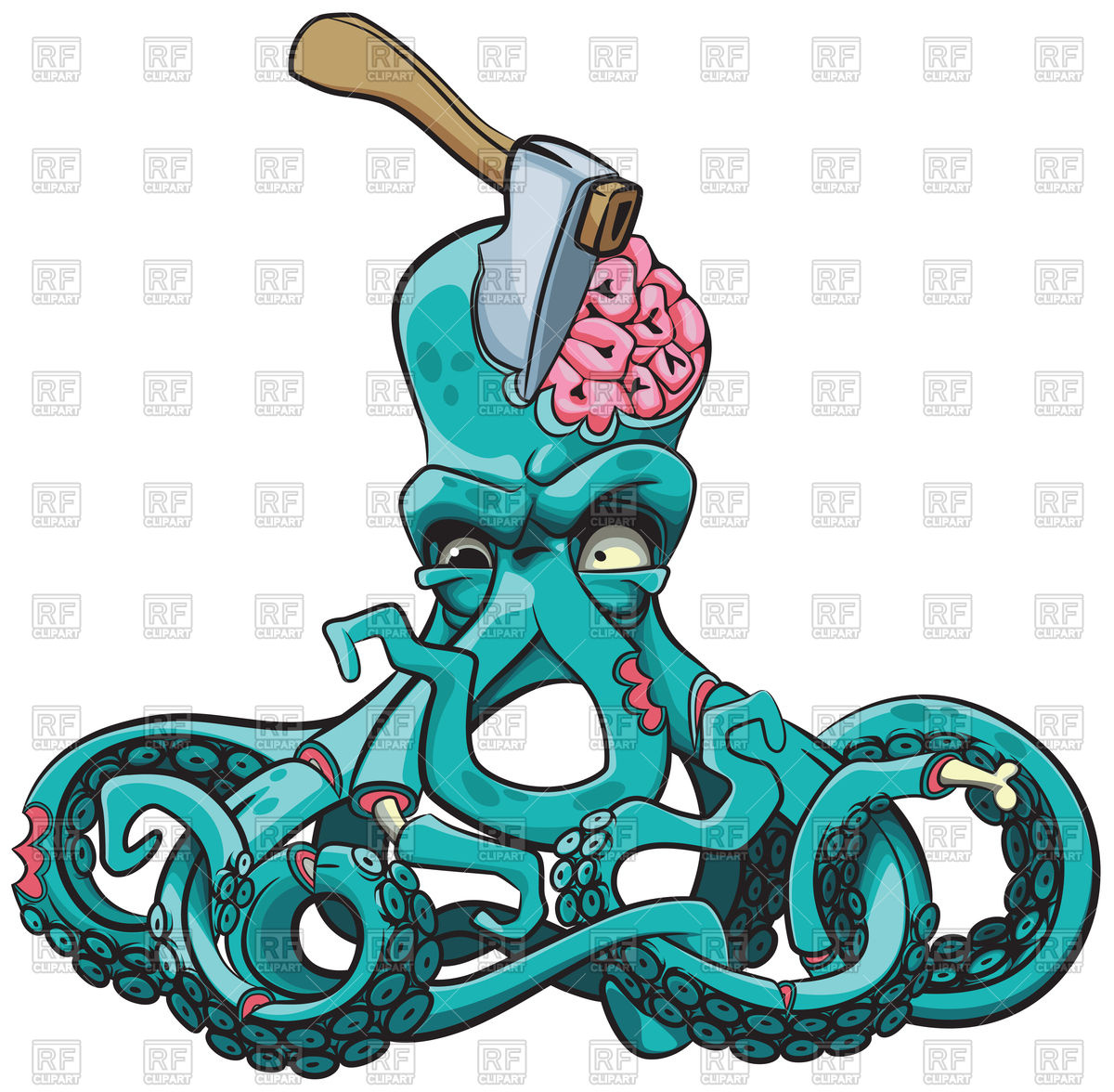 1200x1176 Ugly Octopus Zombie With Axe In His Head Royalty Free Vector Clip