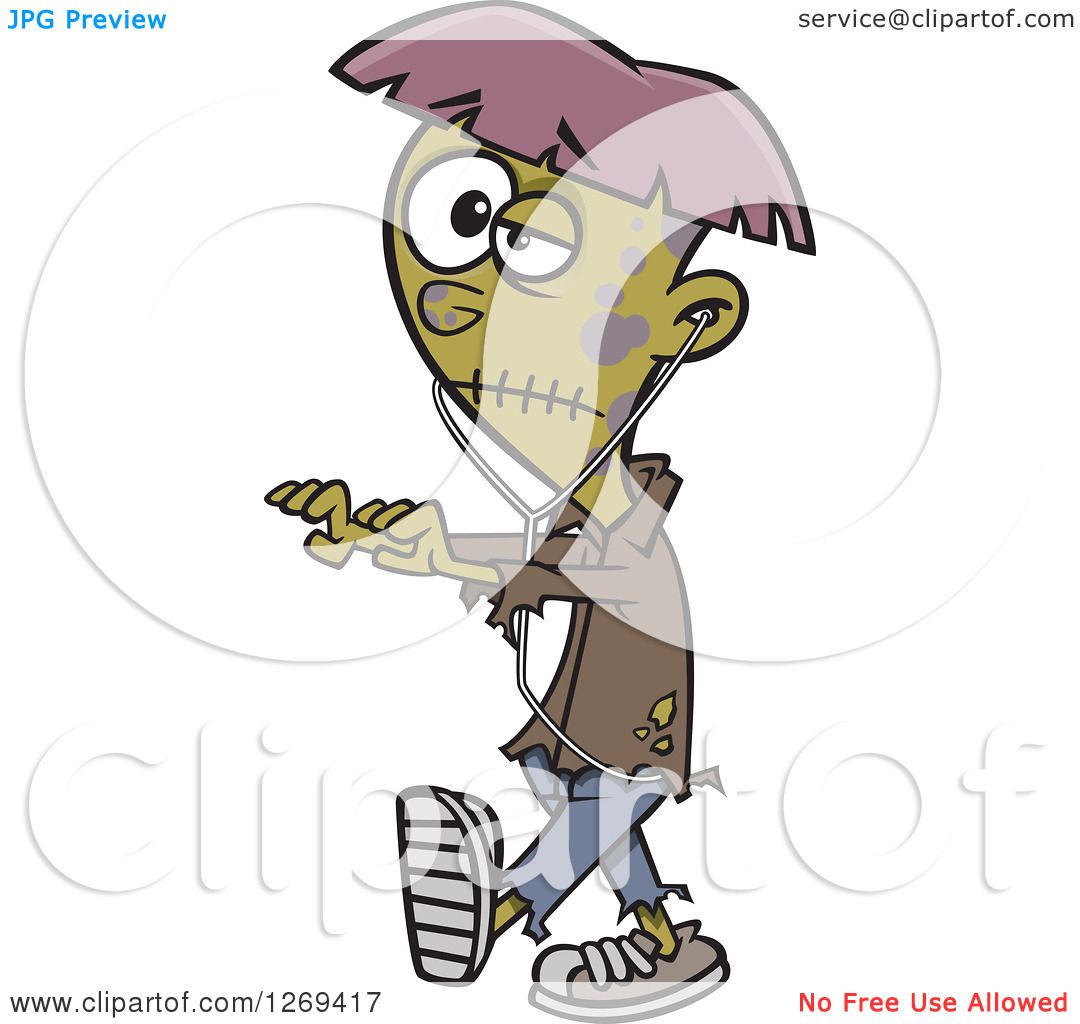 1080x1024 Clipart Of A Cartoon Halloween Teen Zombie Boy Walking