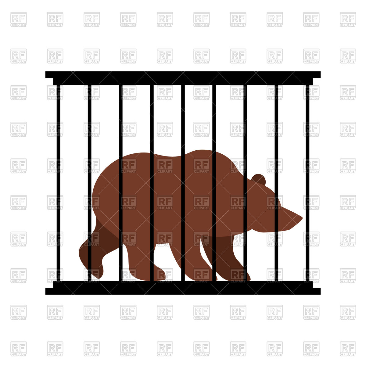 1200x1200 Bear In Cage. Animal In Zoo Behind Bars. Royalty Free Vector Clip