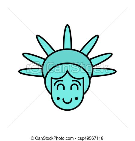 450x469 Statue Of Liberty Face Emoji. Sightseeing America. Happy Vector