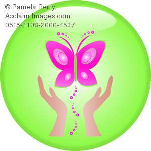 300x300 Clip Art Image Of A Pair Of Hands Setting Free A Pink Butterfly