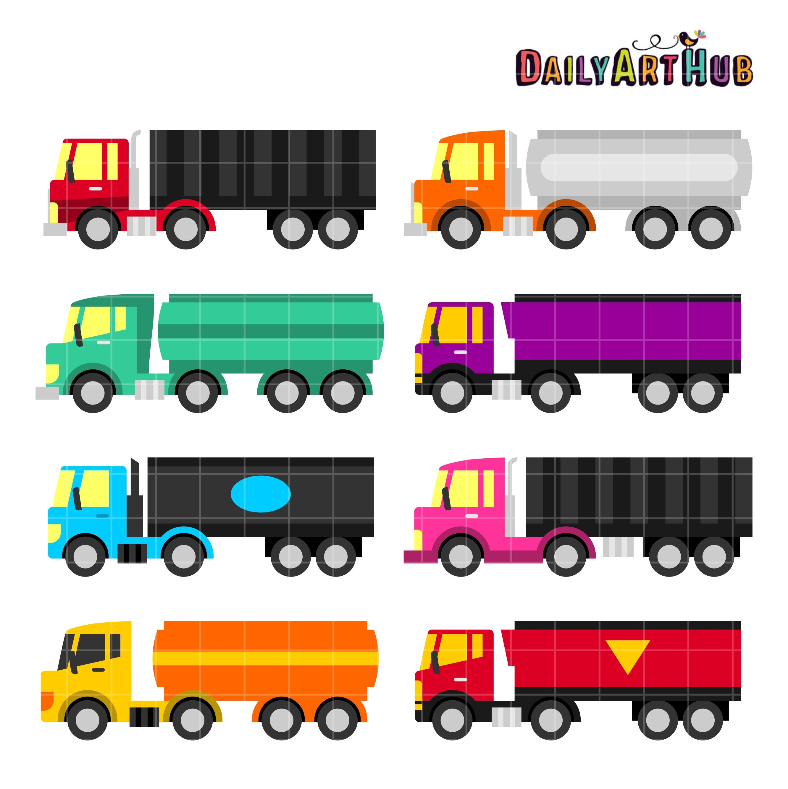 2664x2670 Free Colorful Trailer Trucks Clip Art Set Daily Free Art Sets