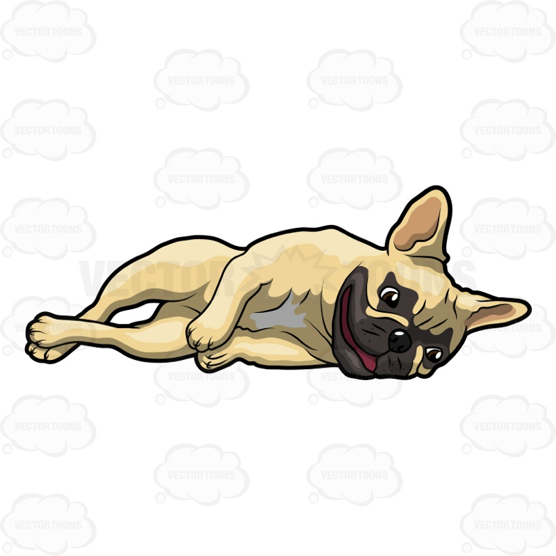 800x800 Cute Little French Bulldog Lying Down On Its Side Cartoon Clipart