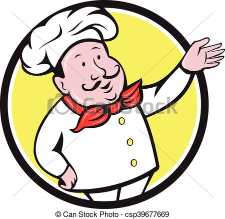 450x437 French Chef Welcome Greeting Circle Cartoon. Illustration