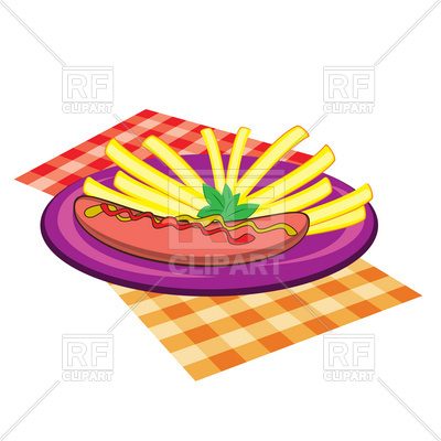 400x400 French Fries And Sausage On Plate With Napkins Royalty Free Vector