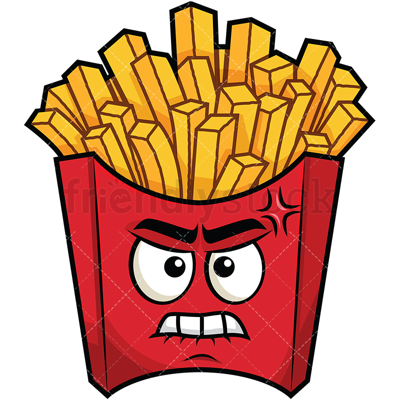 800x800 Angry French Fries Emoji Cartoon Vector Clipart