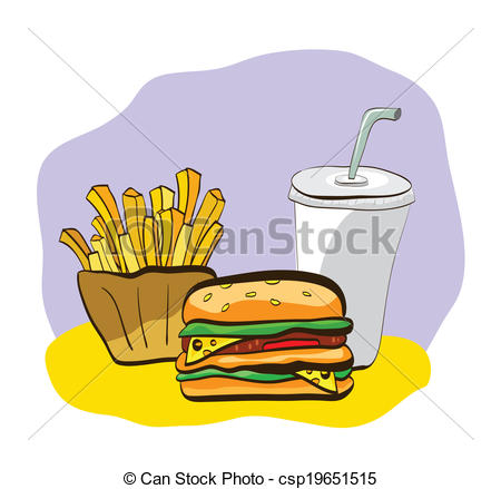 450x439 Illustration Of French Fry, Burger And Drink. Clip Art, Vector