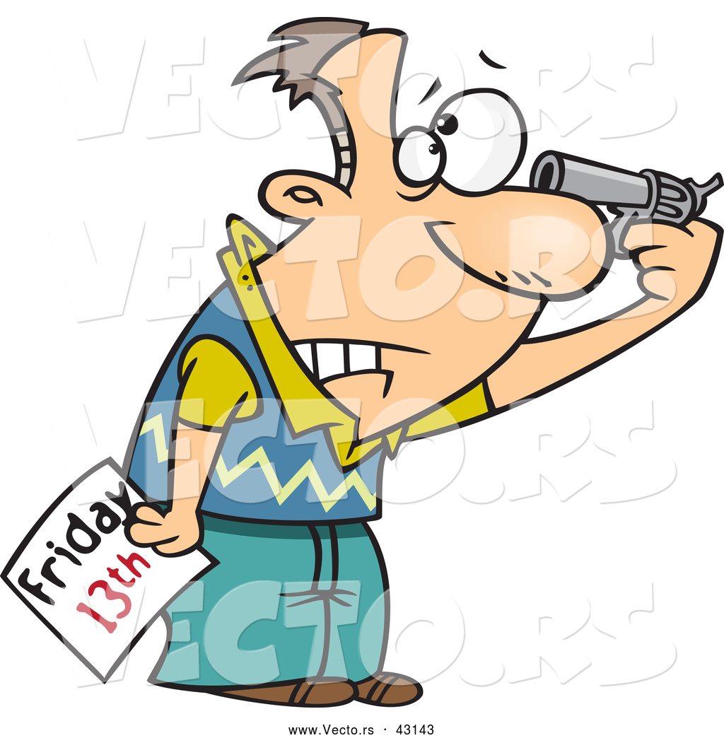 1024x1044 Vector Of A Suicidal Superstitious Cartoon Man Pointing A Loaded