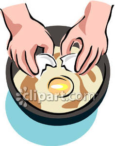 237x300 A Person Cracking Eggs Into A Frying Pan Royalty Free Clipart Picture