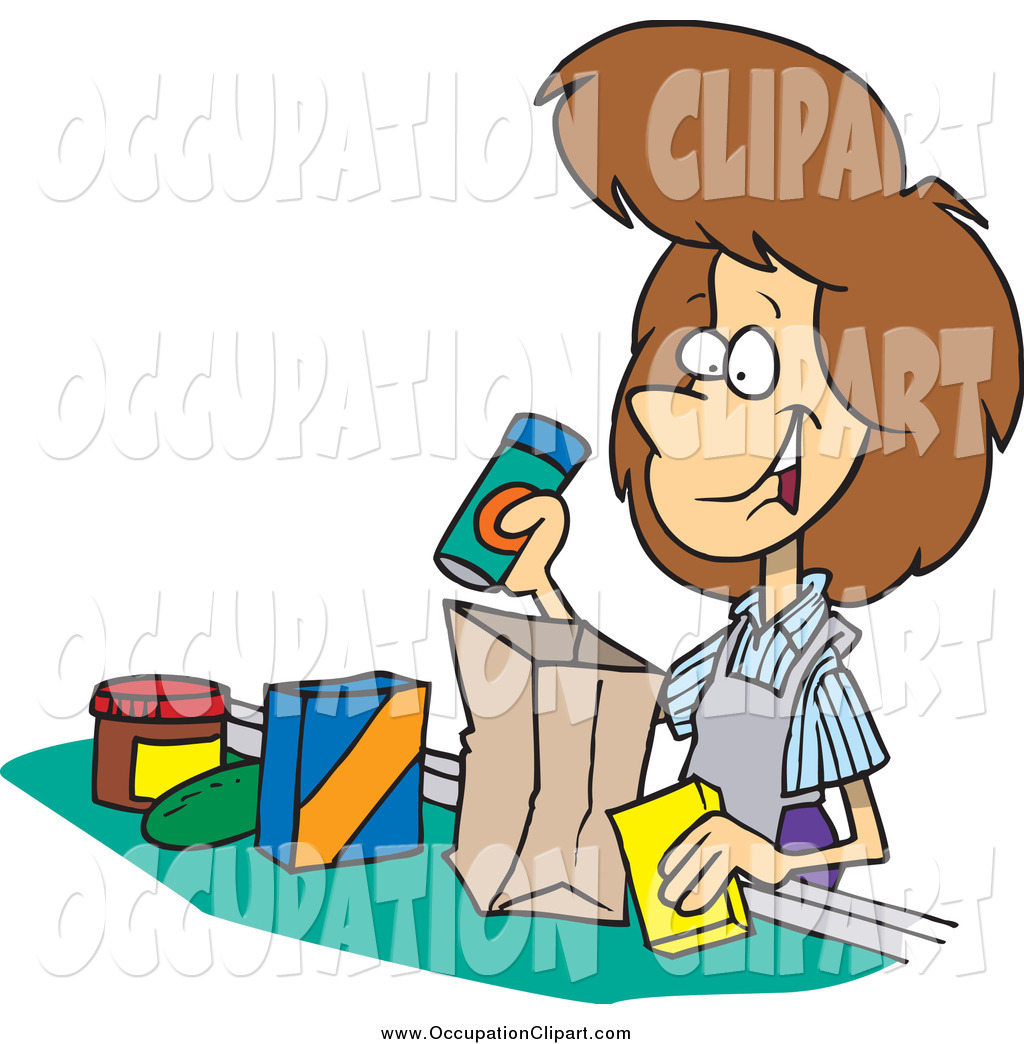 1024x1044 Clip Art Of A Friendly Brunette White Female Cashier Bagging