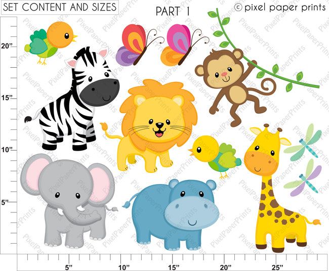 650x536 Jungle Friends Animals Clip Art And Digital Por Pixelpaperprints