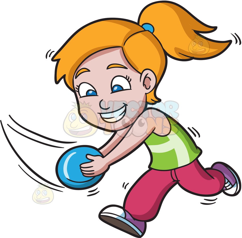 1024x1007 A Girl Running To Catch A Flying Disc Cartoon Clipart Vector Toons