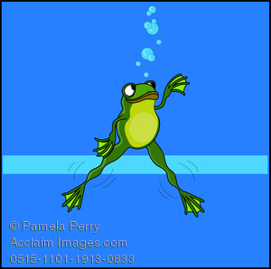 300x298 Cartoon Clip Art Illustration Of A Frog Swimming Under Water