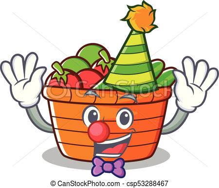 450x386 Clown Fruit Basket Character Cartoon Vector Illustration Clip Art