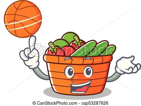 450x339 With Basketball Fruit Basket Character Cartoon Vector Vector