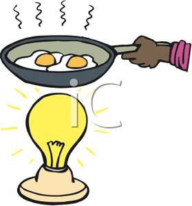 279x300 Clip Art Image A Hand Cooking Eggs In A Frying Pan Over A Light Bulb
