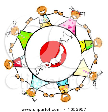 450x470 Royalty Free Clip Art Illustration Of A Circle Of Japanese Kids