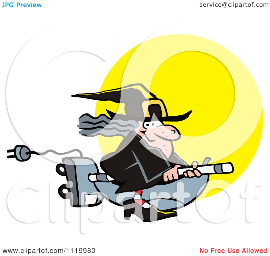 1080x1024 Cartoon Of A Halloween Witch Flying On A Vaccuum Over A Full Moon