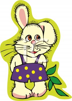 250x350 Clip Art Illustration Of An Easter Bunny Holding Green Leaves