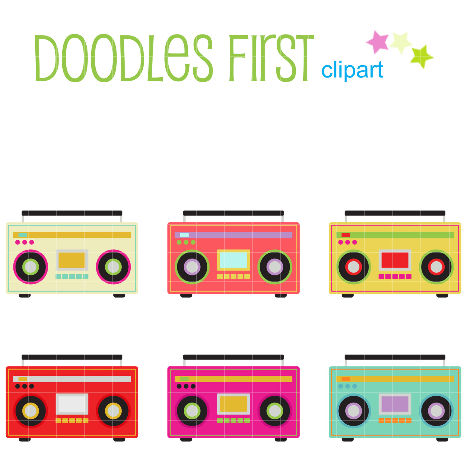 1500x1500 Funky Boombox Digital Clip Art For Scrapbooking Card Making