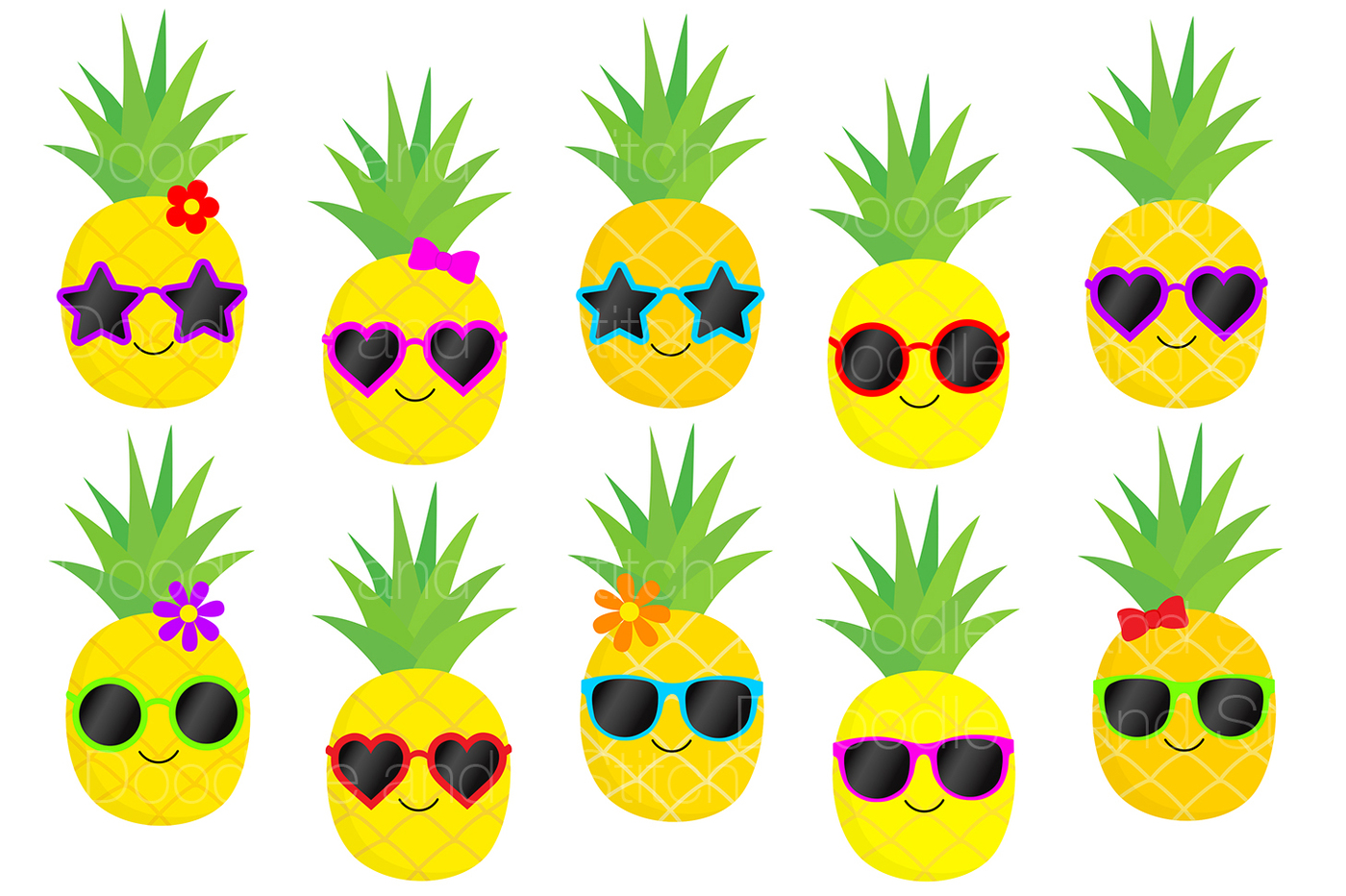 1400x932 Funky Pineapple Clipart Set By Doodle Art