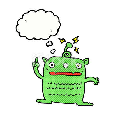 440x440 Cartoon Weird Little Alien With Thought Bubble Stock Vector
