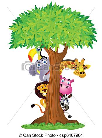 349x470 Funny Animal Cartoon Hiding Behind Tree.